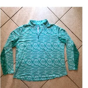 IBKUL Quarter Zip Sun Shirt Womens XXL Teal Medallion IceFil Mesh UPF50